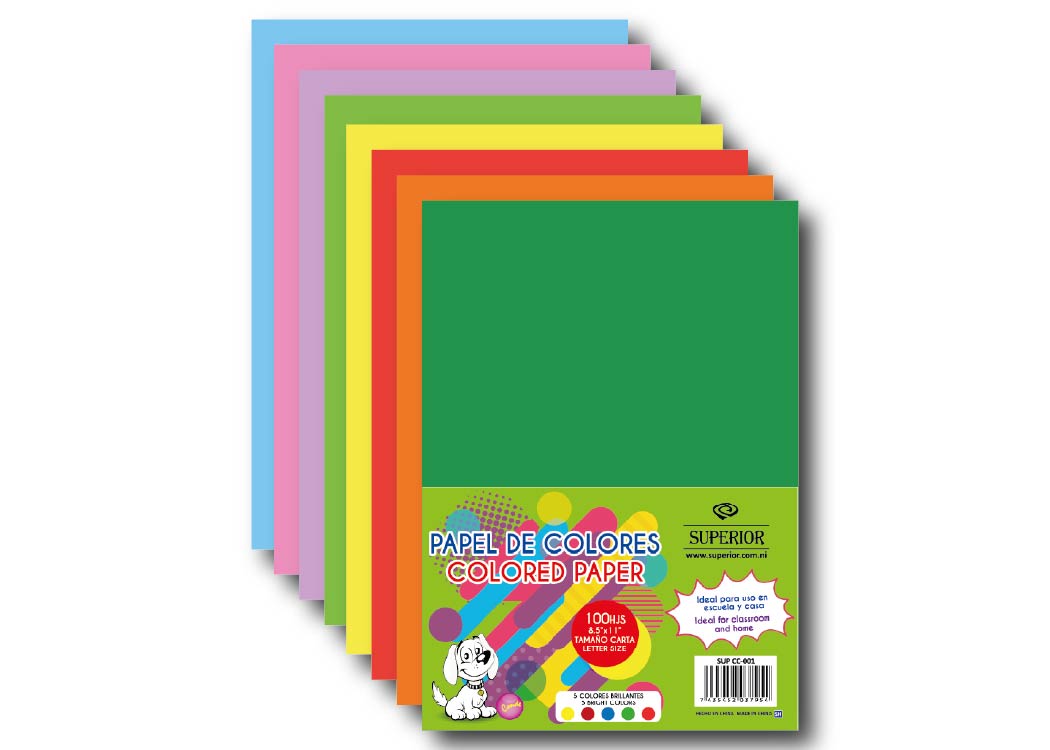 PAPEL BOND T/C 5 COLORES 100H AMA, ROJ, AZ, VDE, NRJA 80GR SURT